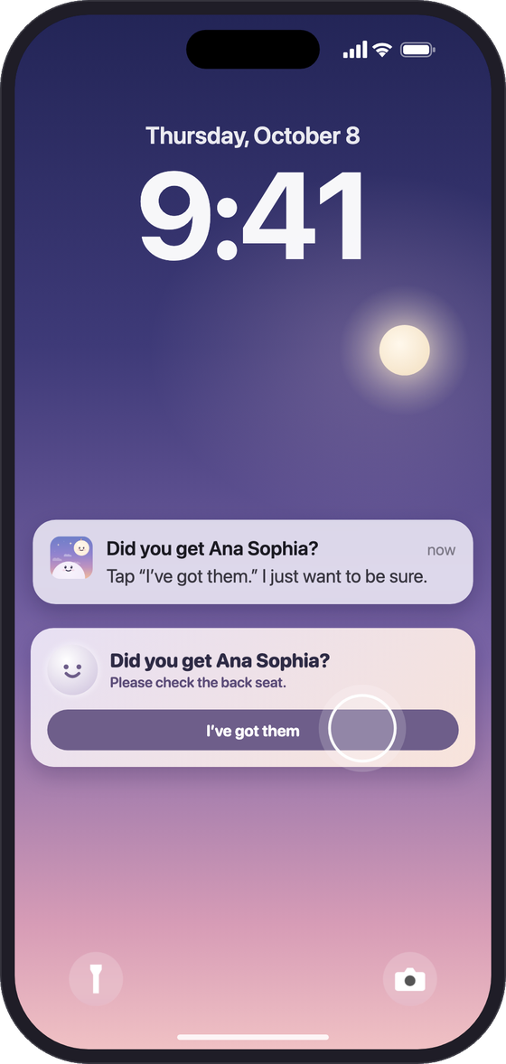Lookback lock-screen notification and Live Activity ask “Did you get Ana Sophia?” with an “I’ve got them” button.