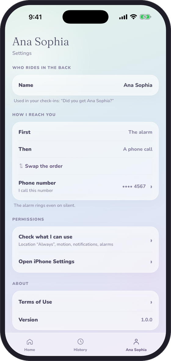 Lookback settings show the alarm first, followed by a phone call, with an option to swap the order.